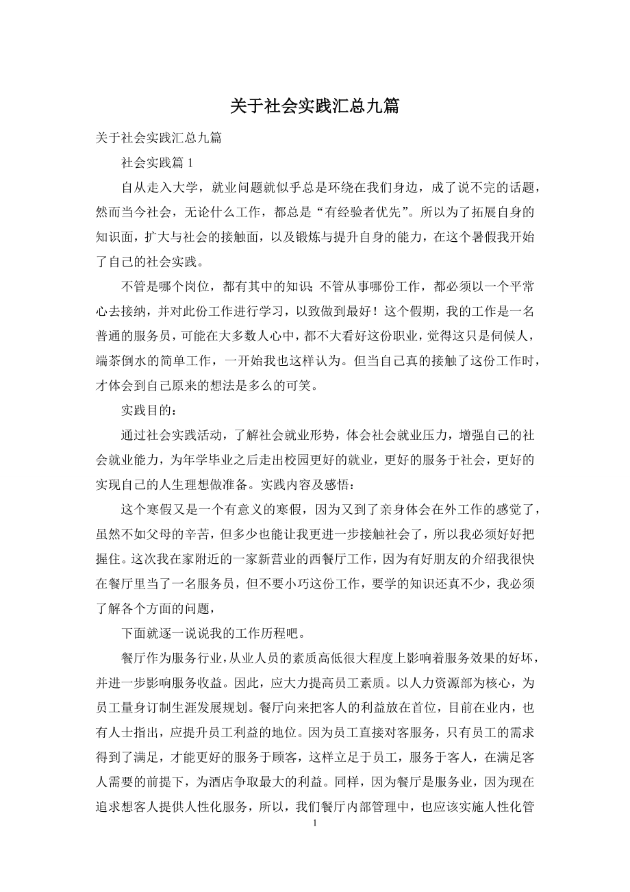 关于社会实践汇总九篇.docx_第1页