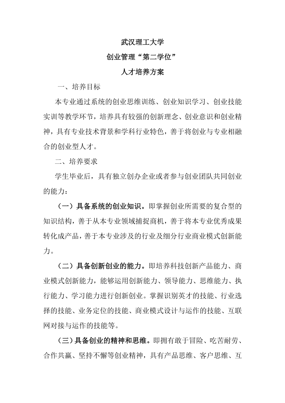 创业第二学位培养方案.doc_第1页