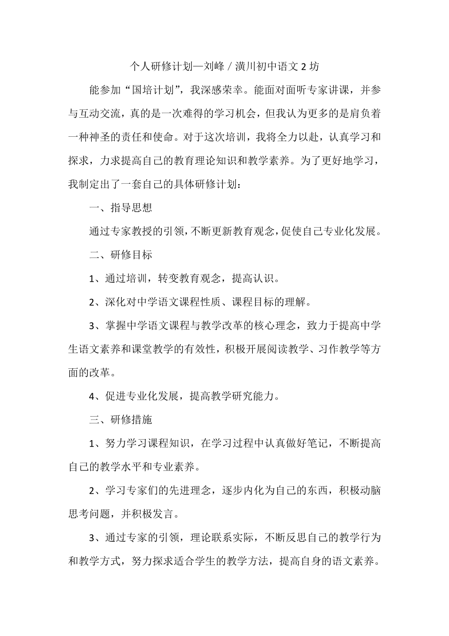 中学语文教师国培个人研修计划.doc_第1页