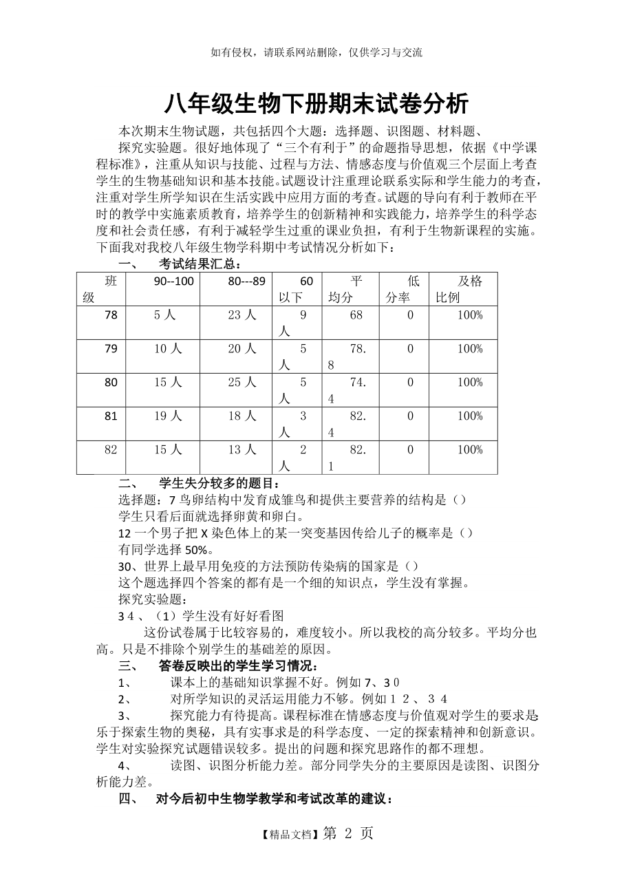 八年级生物下册期末试卷分析.doc_第2页