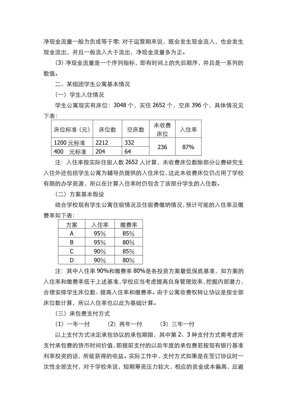 会计实务原论---净现值法在高校学生公寓收费权转让方案中报价的确定与选择.doc_第2页