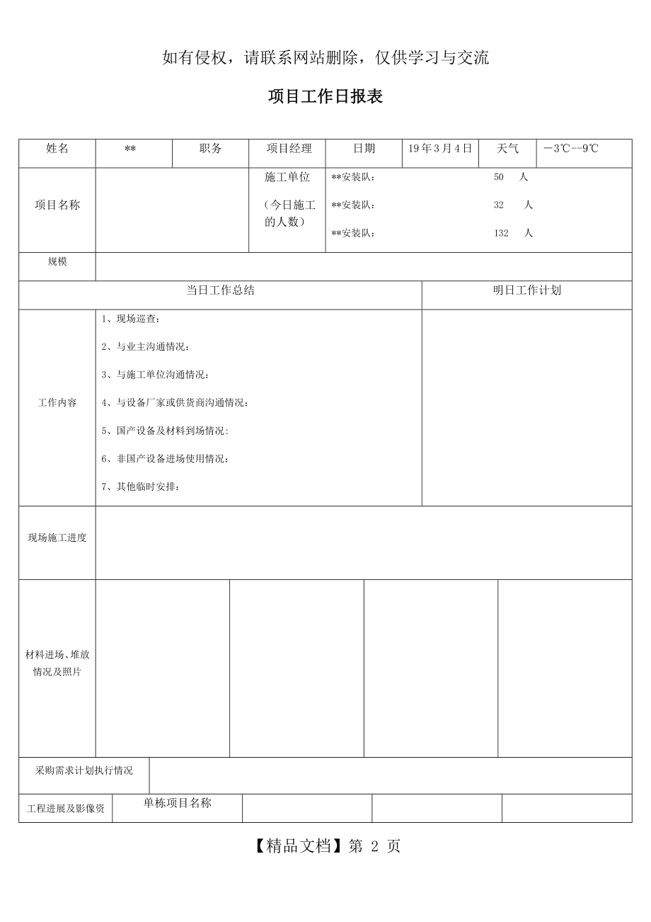 项目工作日报表模板.doc_第2页