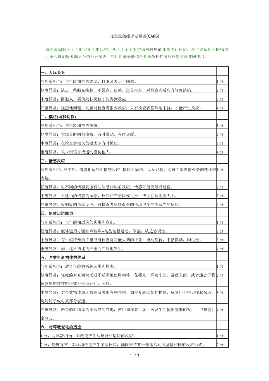 儿童孤独症评定量表CARS.docx_第1页