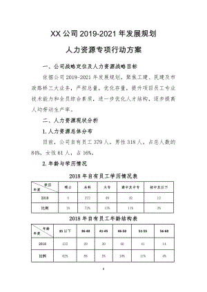 XX公司2019-2021年发展规划人力资源专项行动方案.doc