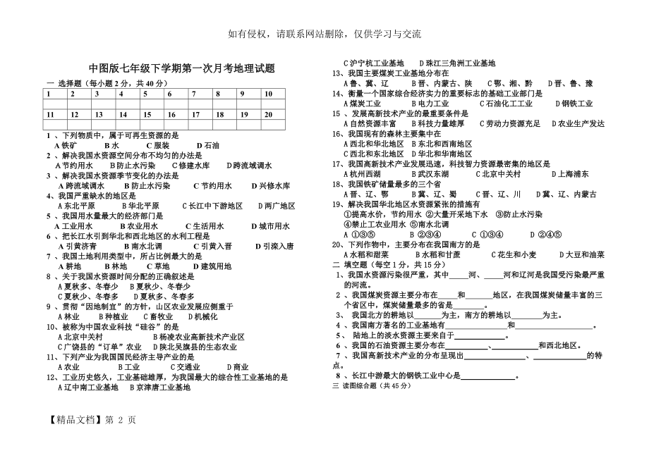 中图版七年级下学期第一次月考地理试题.doc_第2页