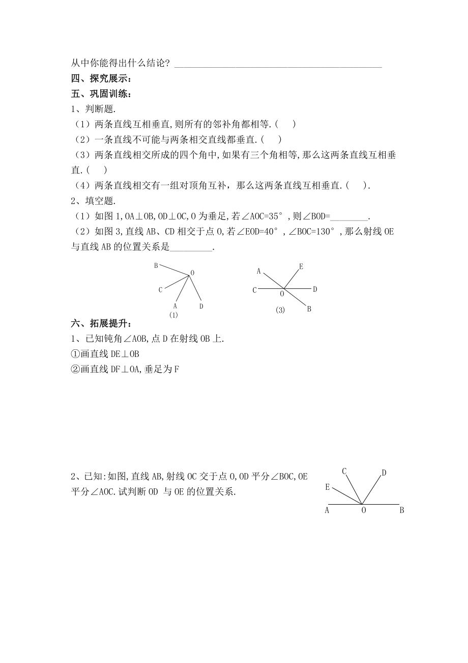 华师版七年级上册数学 5.1.2【学案】垂线--垂线的定义与性质.doc_第2页