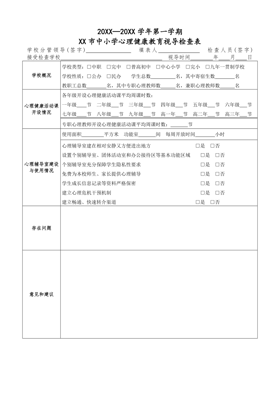 中小学学校心理健康教育检查表.docx_第1页