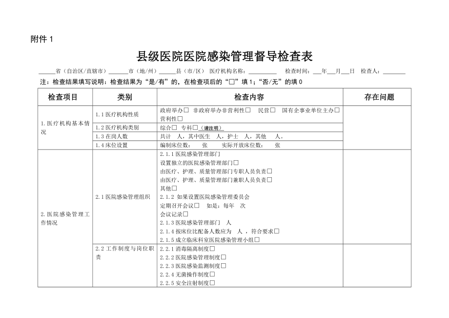 基层医院医院感染管理专项督导检查表.doc_第1页