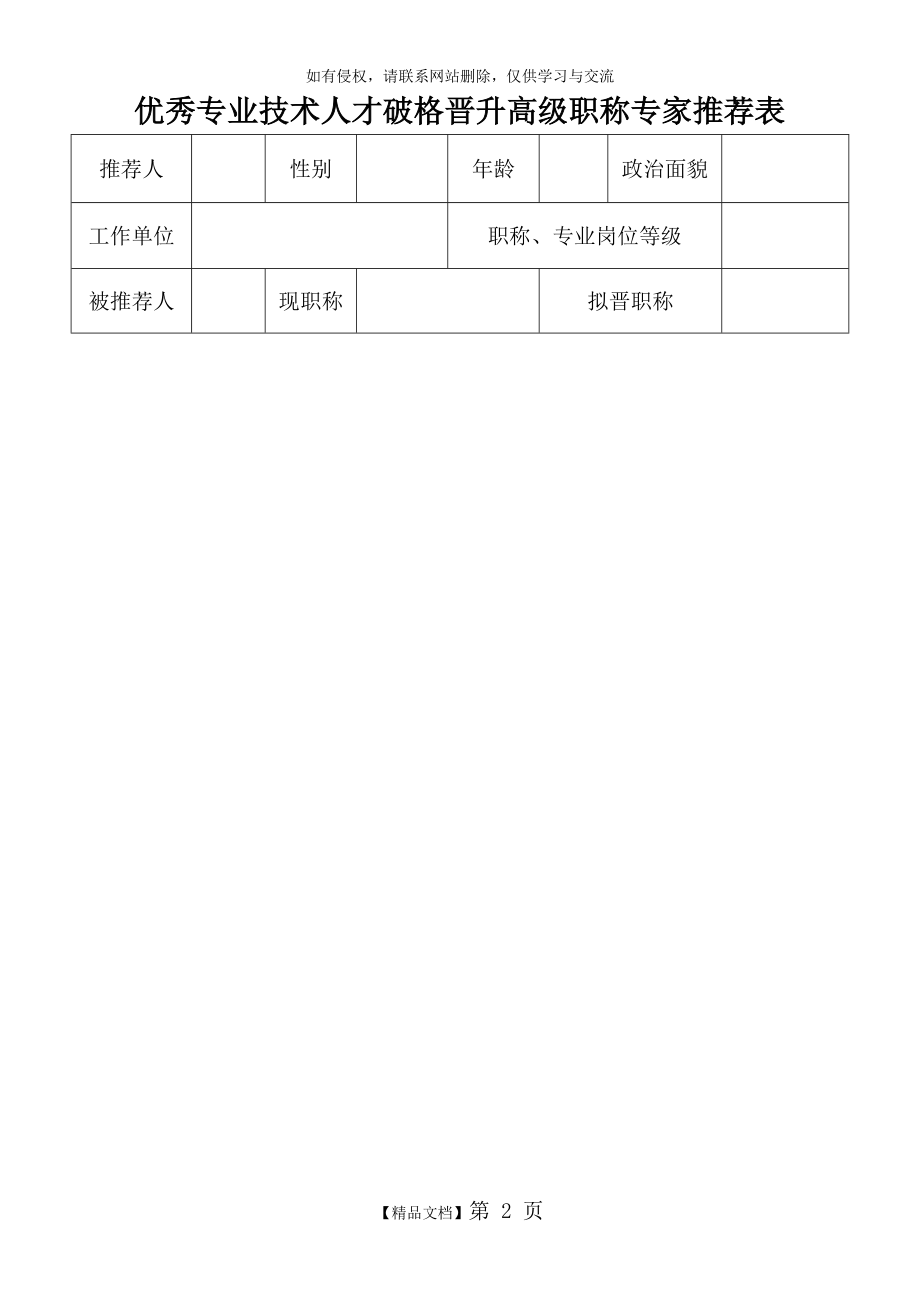 优秀专业技术人才破格晋升高级职称专家推荐表.doc_第2页