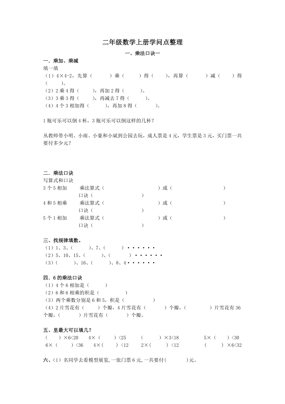 苏教版二年级数学上册知识点整理1.docx_第1页