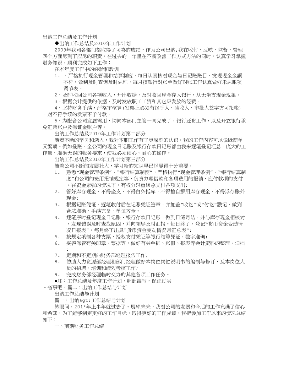 出纳工作总结与计划PPT.doc_第1页