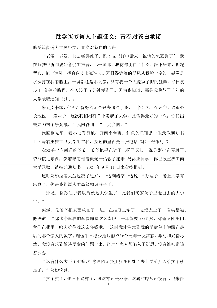 助学筑梦铸人主题征文：青春对苍白承诺.docx_第1页