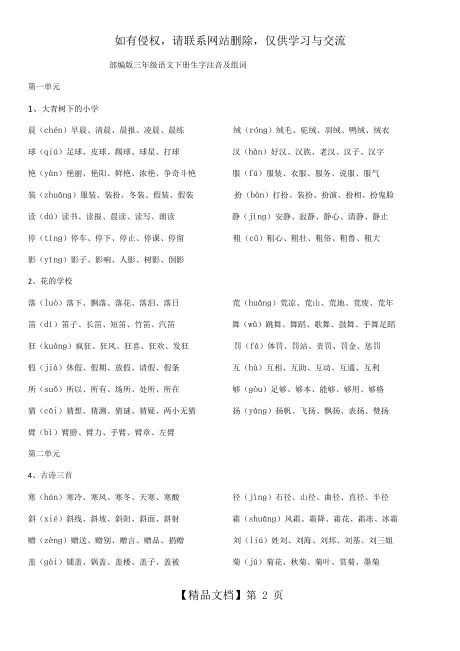 部编版2018三年级语文下册生字注音及组词.doc_第2页