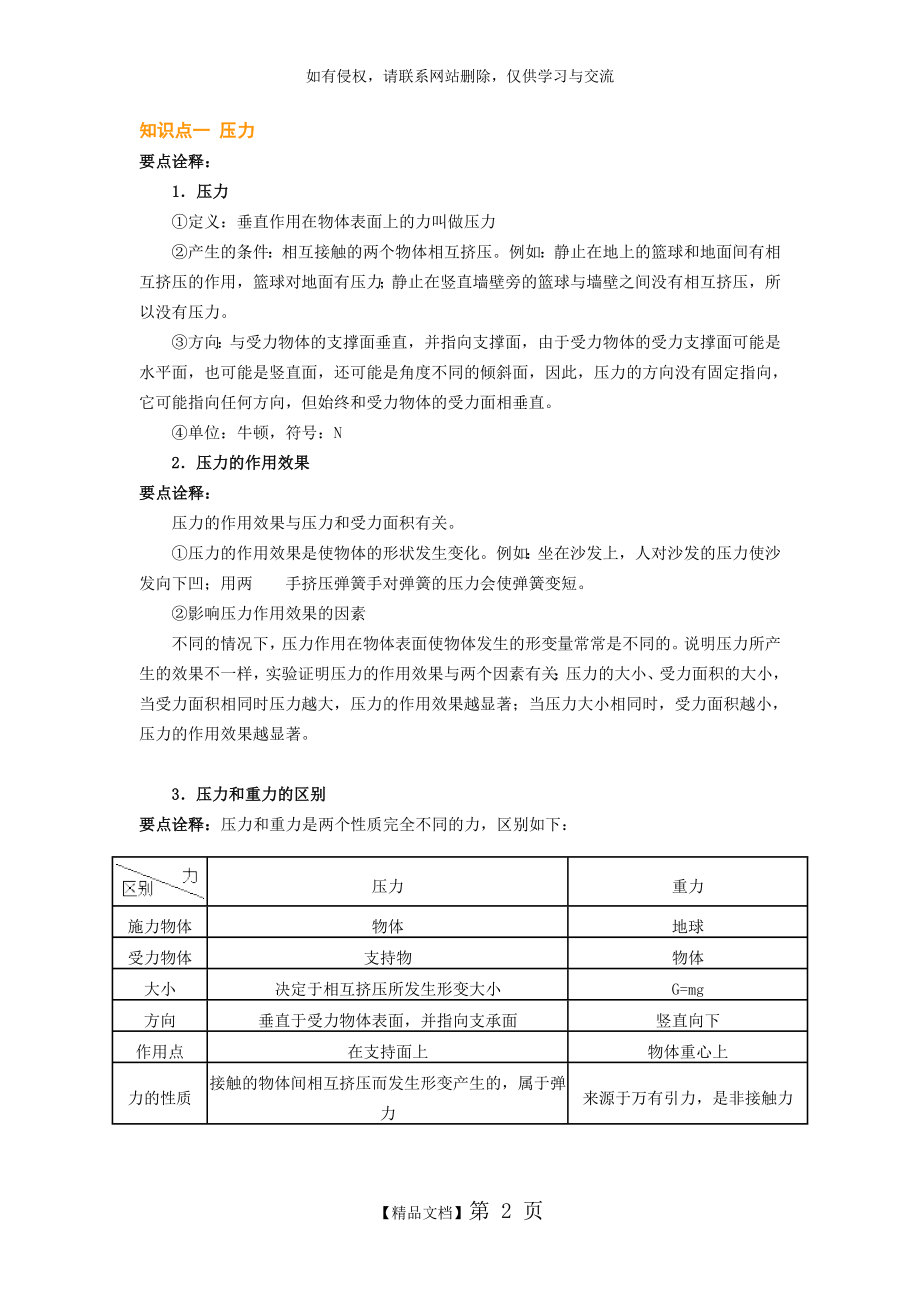 压力压强知识点 练习题.doc_第2页