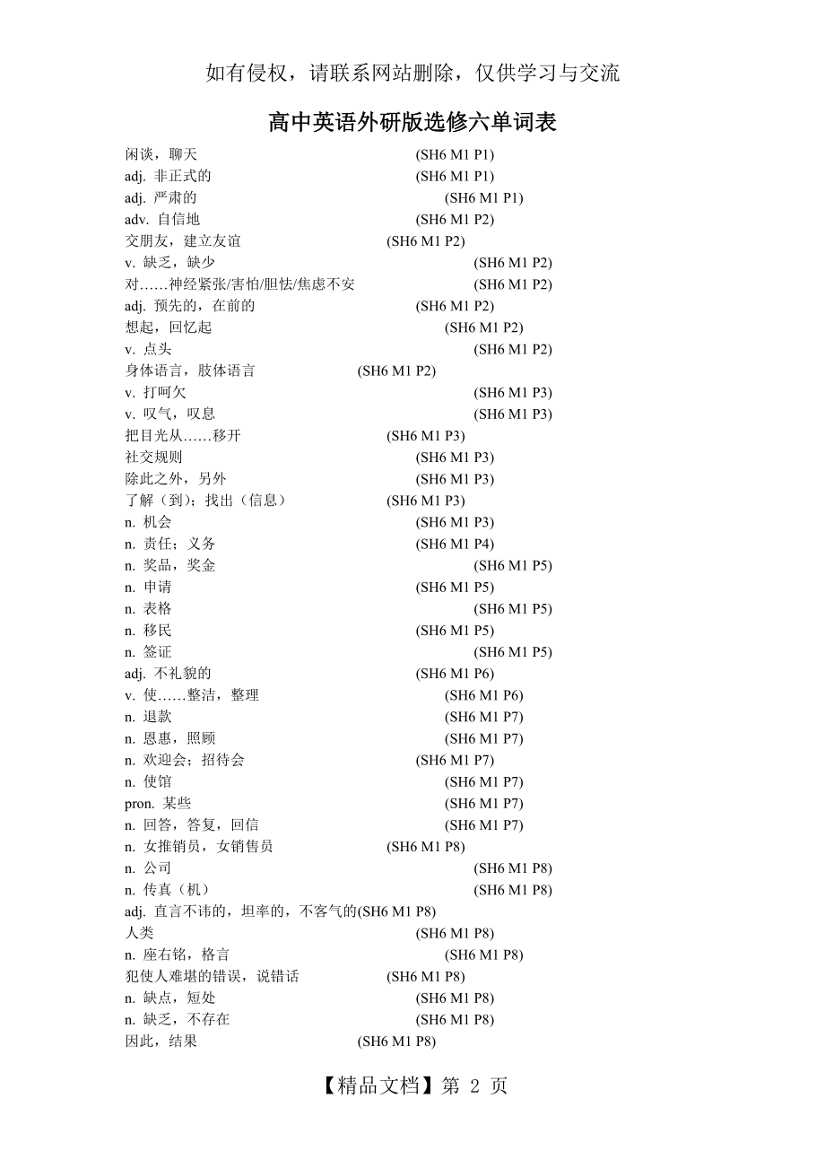 高中英语外研版选修六单词表(学生填空).doc_第2页