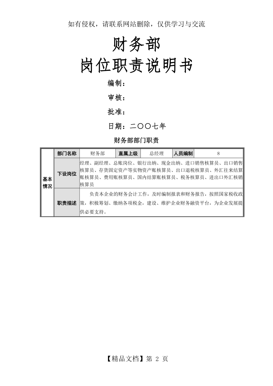 财务部部门职责和岗位描述.doc_第2页