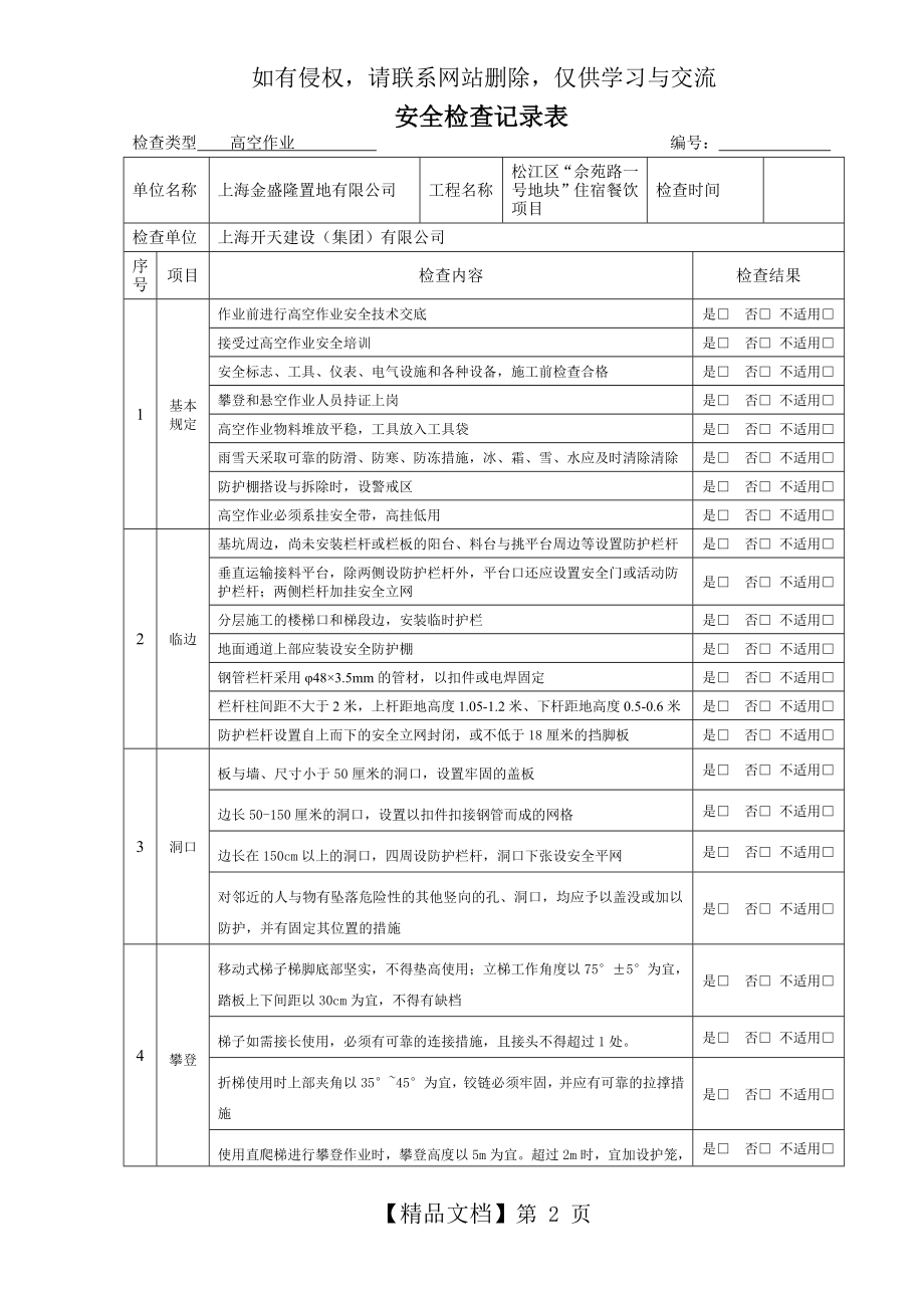 高空作业检查记录表.doc_第2页