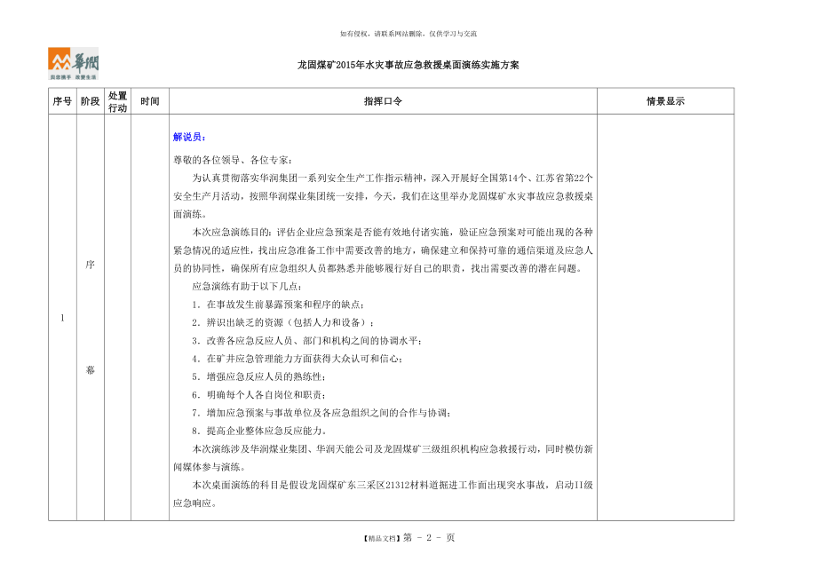 华润煤业水灾事故应急救援桌面演练方案(龙固煤矿20150619).doc_第2页