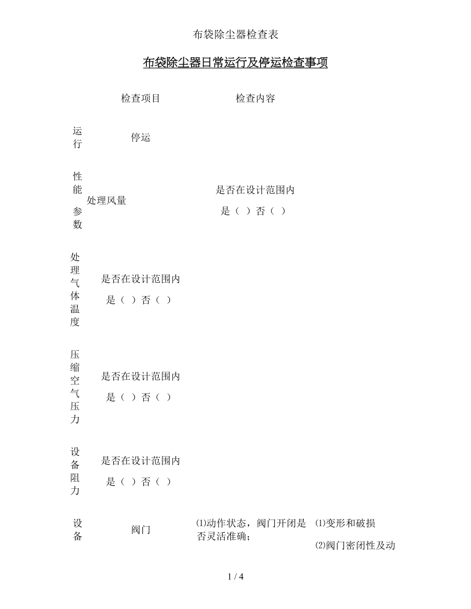 布袋除尘器检查表.docx_第1页