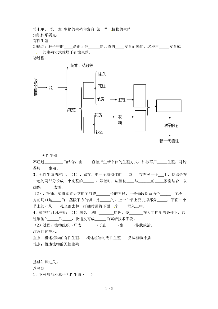 植物的生殖同步测试题.docx_第1页