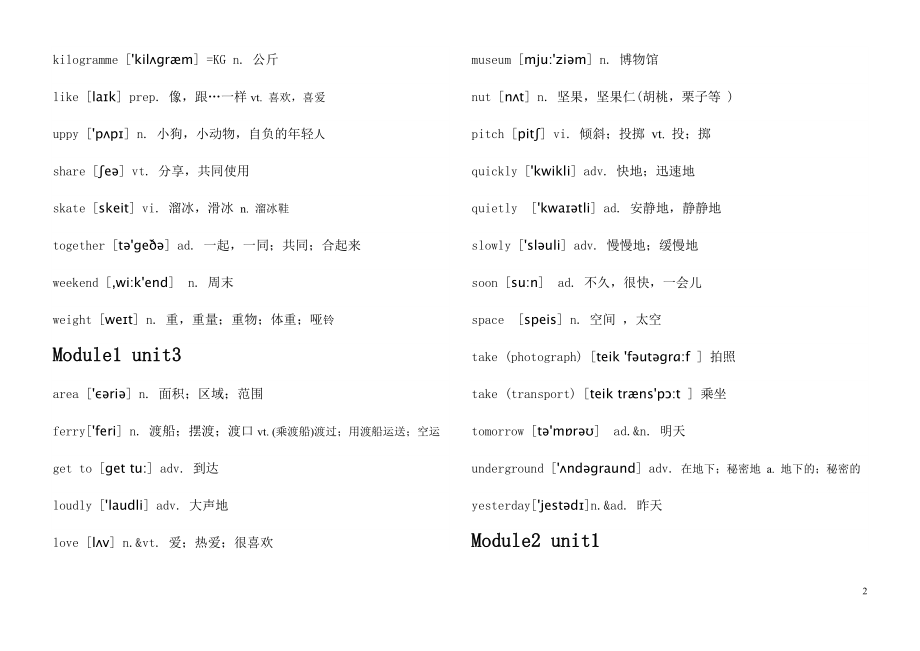 上海版牛津小学英语6A单词汇总.doc_第2页