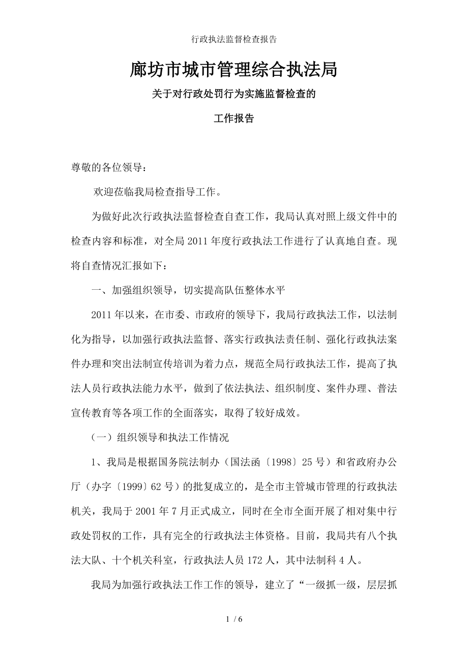 行政执法监督检查报告.docx_第1页