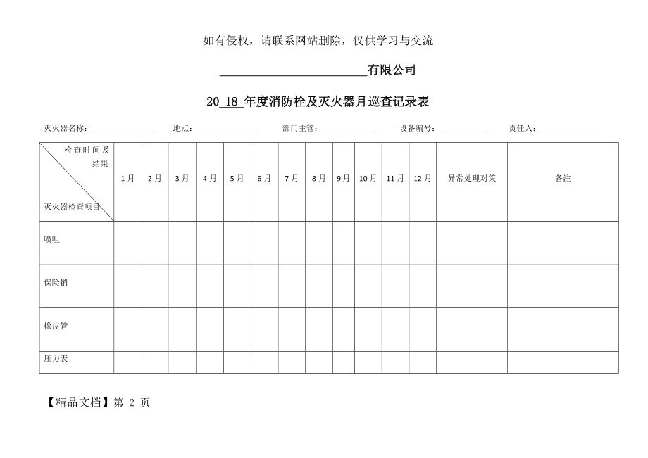 消防栓及灭火器月巡检记录表.docx_第2页