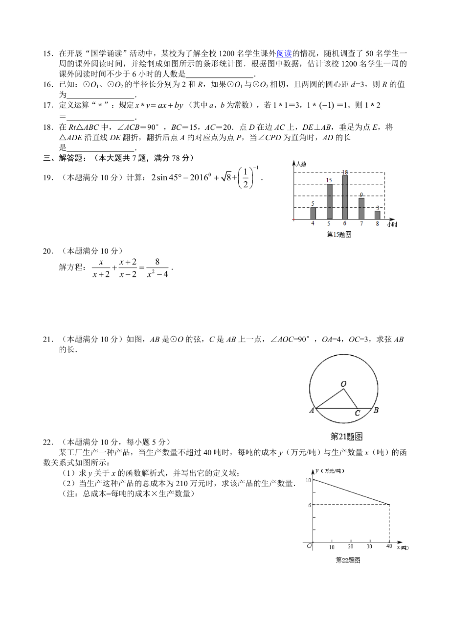 上海浦东新区2016初三数学二模卷(含答案).doc_第2页