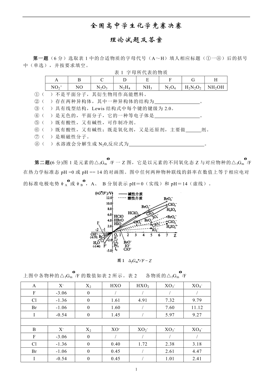 全国高中学生化学竞赛决赛试题及答.doc_第1页