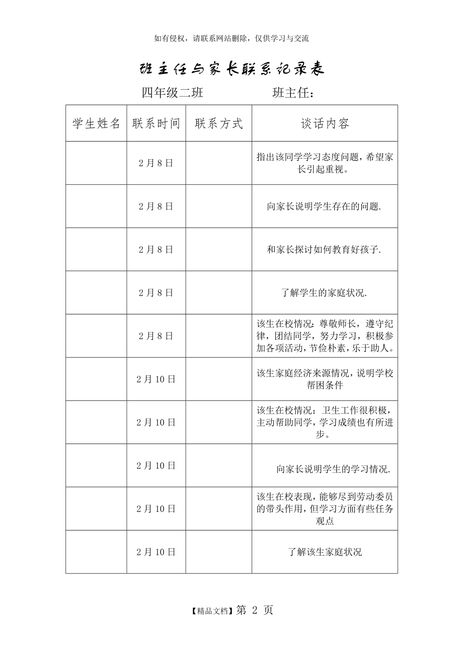 小学班主任与家长联系记录表.doc_第2页