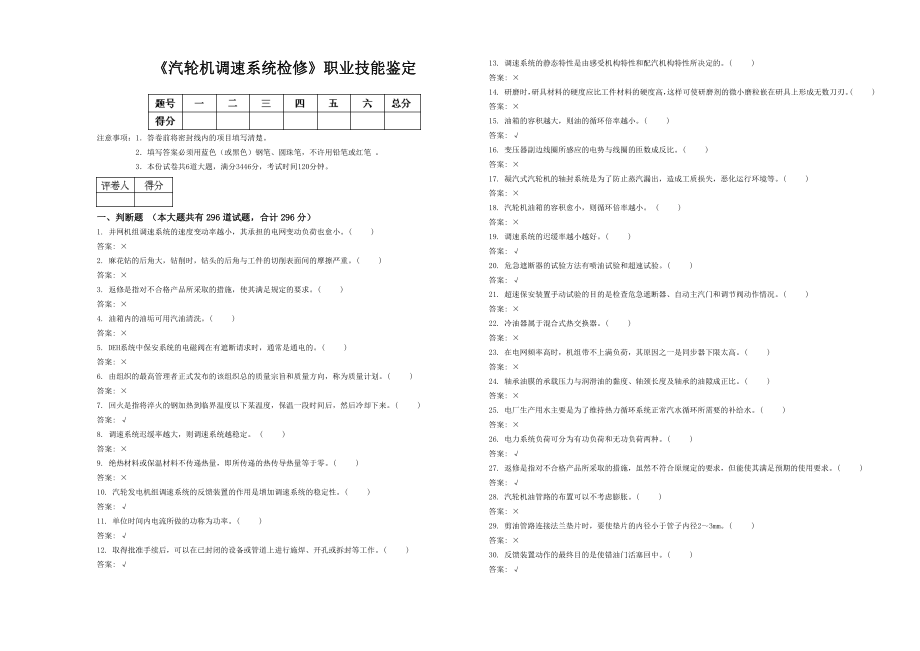 汽轮机调速系统检修职业技能鉴定.docx_第1页