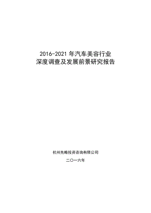 20162021年汽车美容行业深度调查及发展前景研究报告.docx