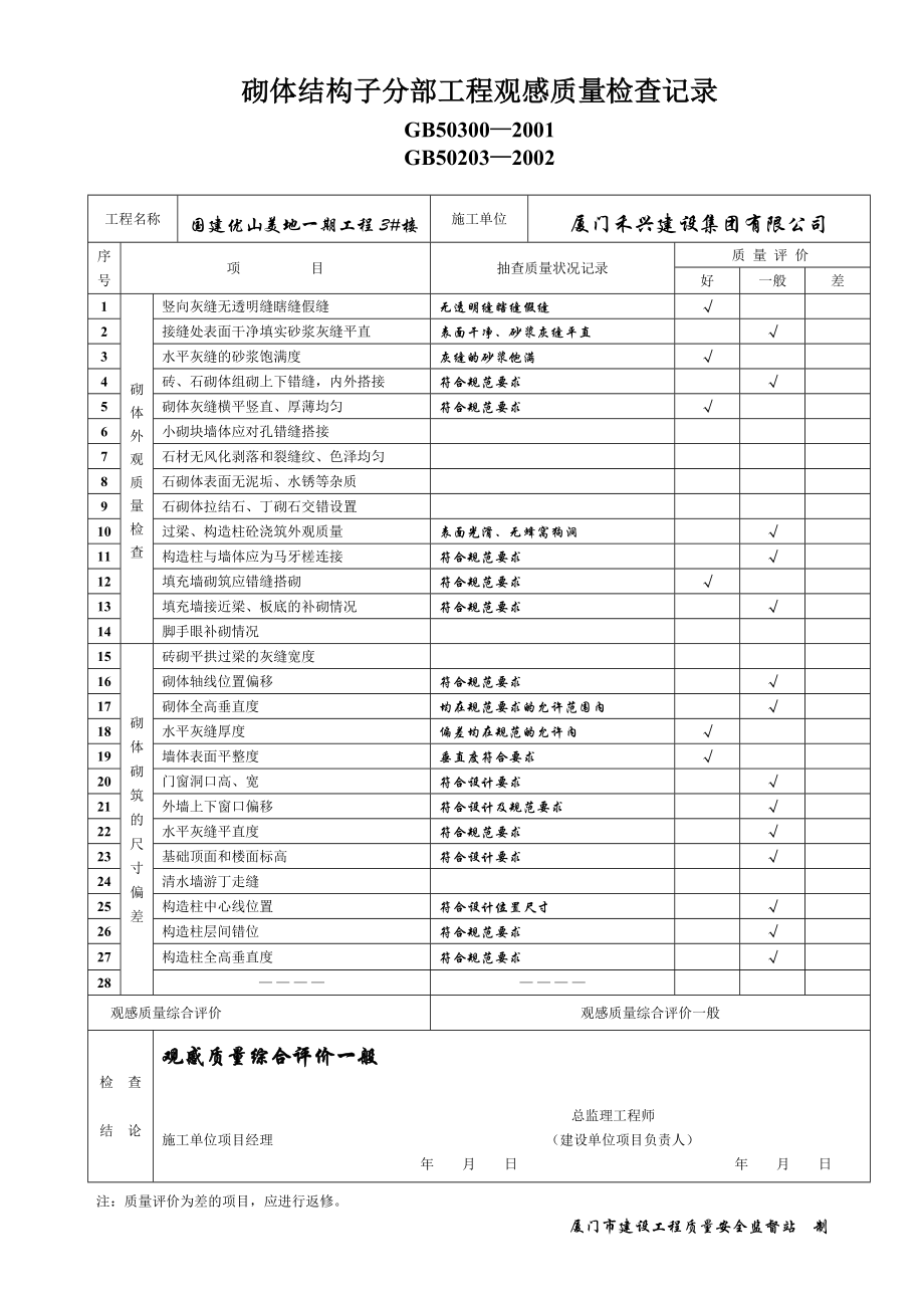 砌体结构子分部工程观感质量检查记录.doc_第2页