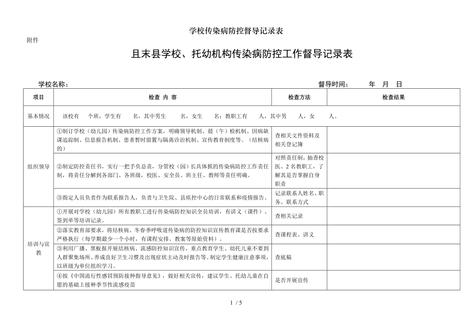 学校传染病防控督导记录表.docx_第1页