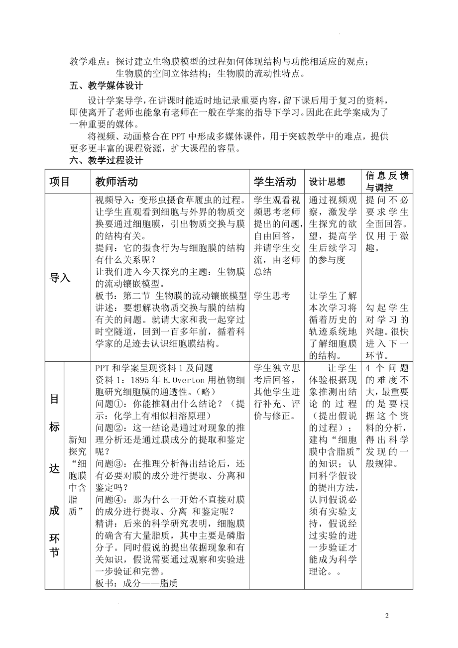 4.2生物膜的流动镶嵌模型教案--高一上学期生物人教版必修1.docx_第2页