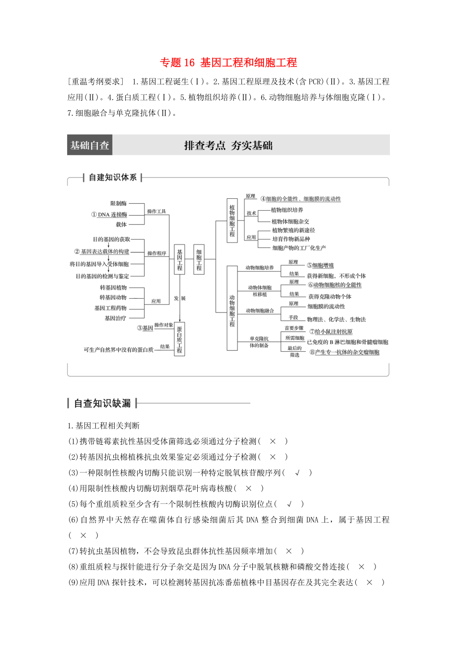 高考生物大二轮专题复习与增分策略专题基因工程和细胞工程.docx_第1页