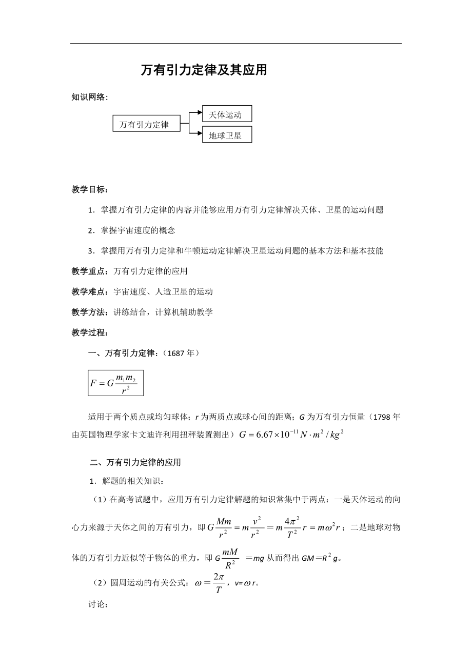 万有引力定律公式讲解、例题及其应用[1]1.doc_第1页