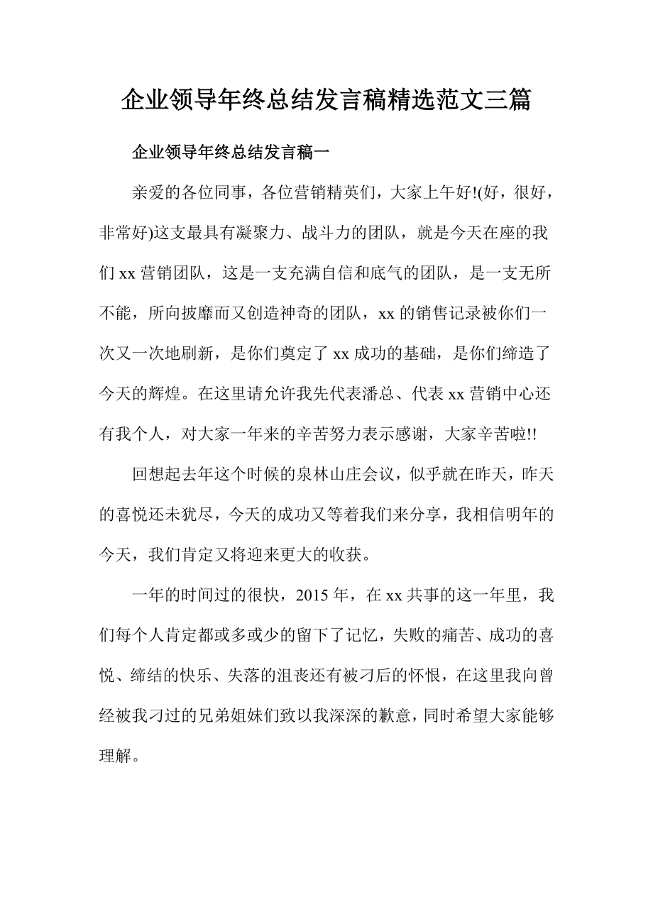 企业领导年终总结发言稿精选范文三篇.doc_第1页