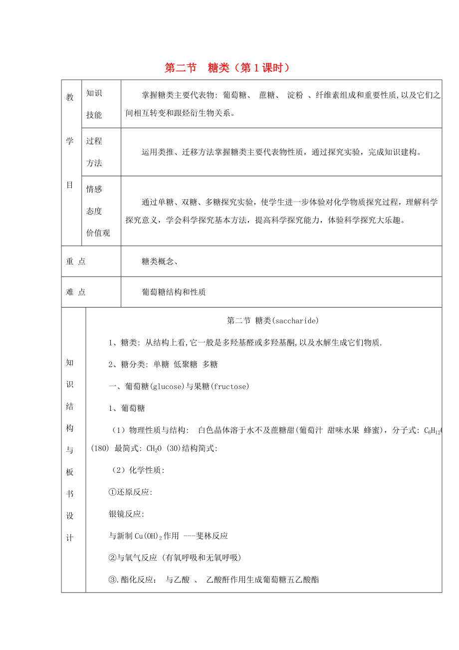 同步精品课堂学年高中化学专题4糖类教学案新人教选修5.docx_第1页