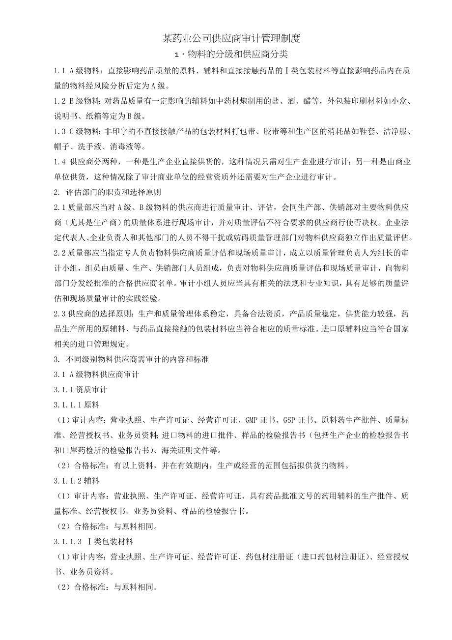 某药业公司供应商审计管理制度.docx_第1页