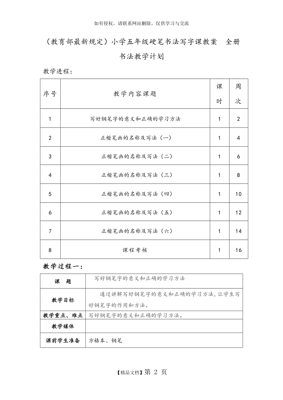 小学五年级硬笔书法写字课教学案(全册).doc_第2页