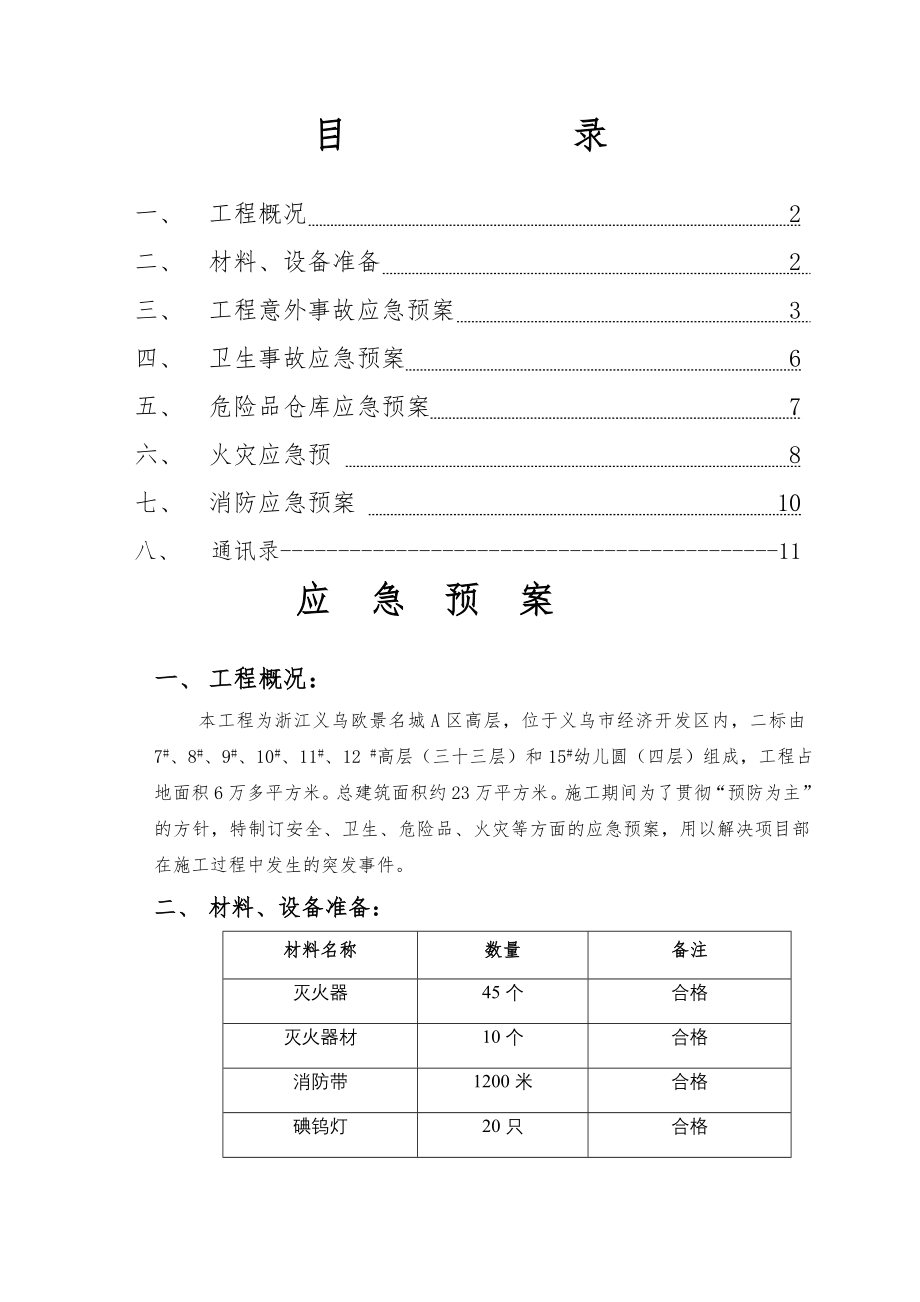 安全、卫生、危险品、火灾等方面的应急预案.doc_第1页