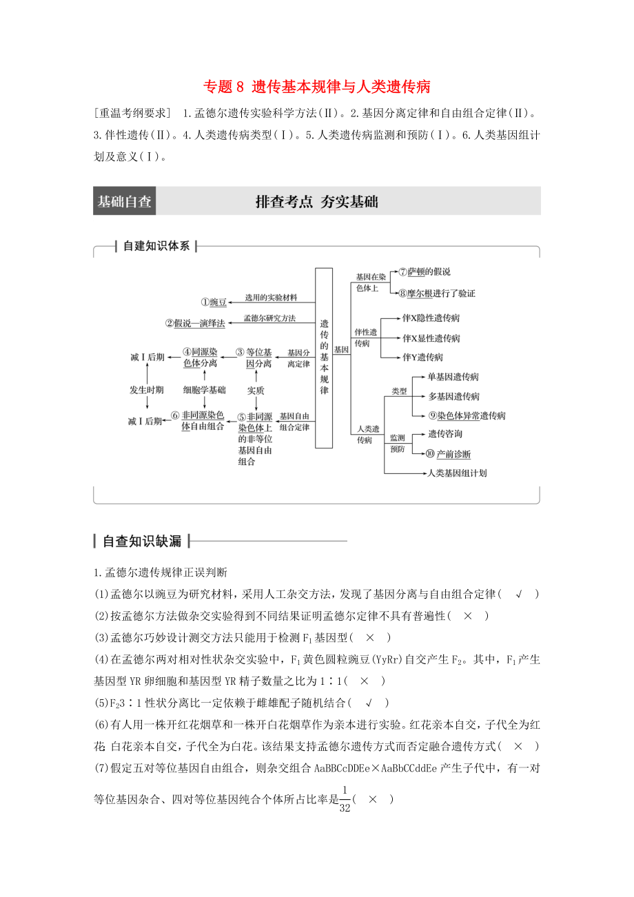 高考生物大二轮专题复习与增分策略专题遗传的基本规律与人类遗传病.docx_第1页