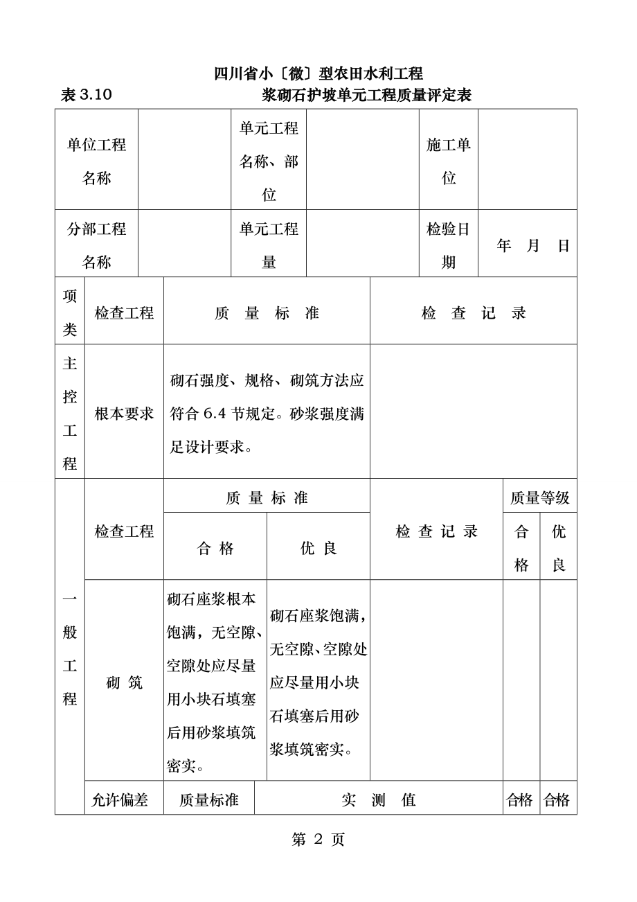 小微型农田水利工程施工质量检验与评定规程单元专用表格.doc_第2页