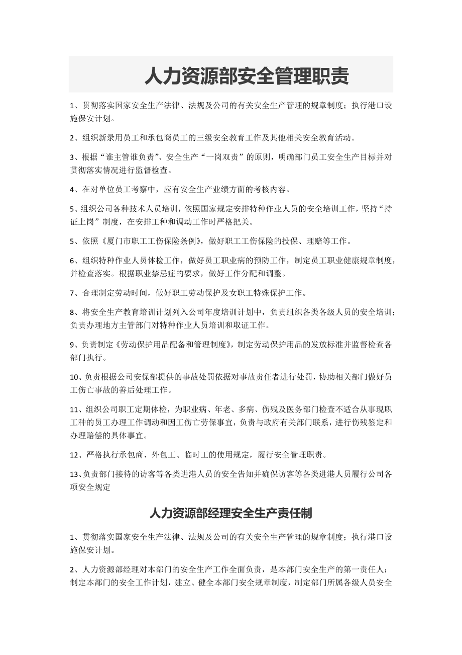 人力资源部各岗位安全生产责任制.doc_第1页