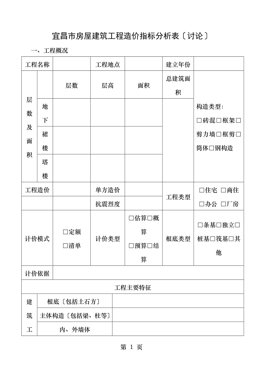 宜昌市房屋建筑工程造价指标分析表讨论.doc_第1页