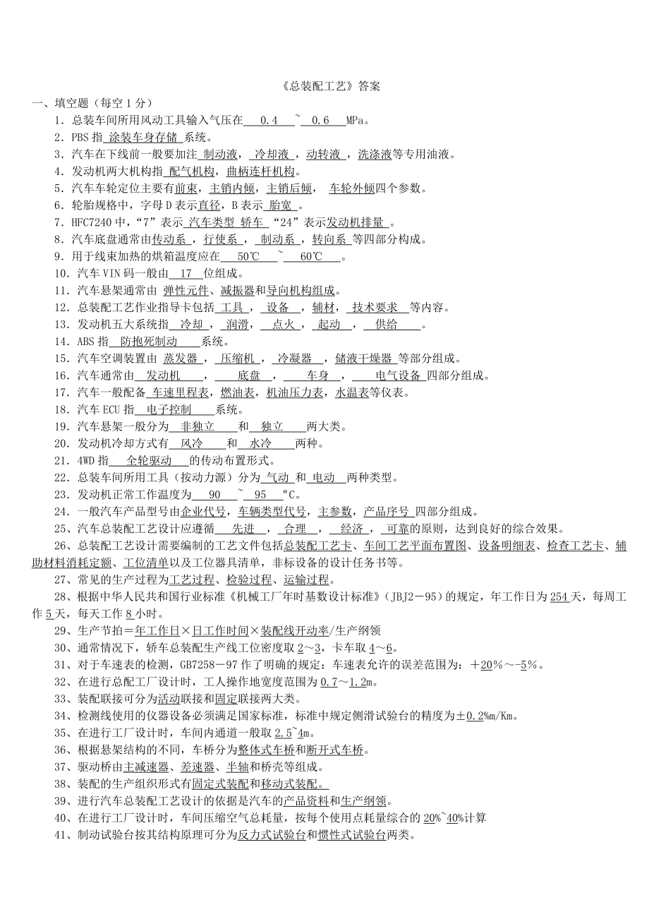 《汽车装配与调试工艺》试题答案库.doc_第1页