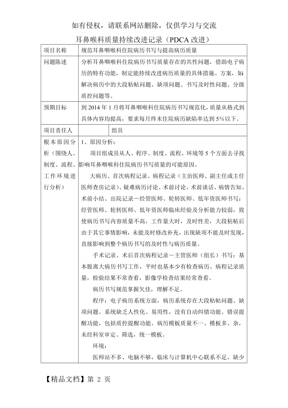 耳鼻喉科质量持续改进记录(PDCA改进).doc_第2页