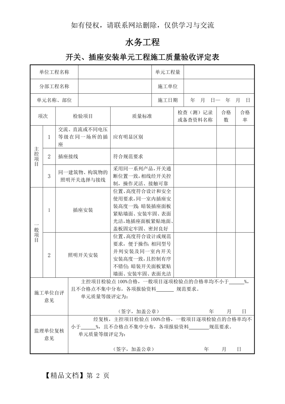 表(长水)建33-开关、插座安装单元工程施工质量验收评定表.doc_第2页