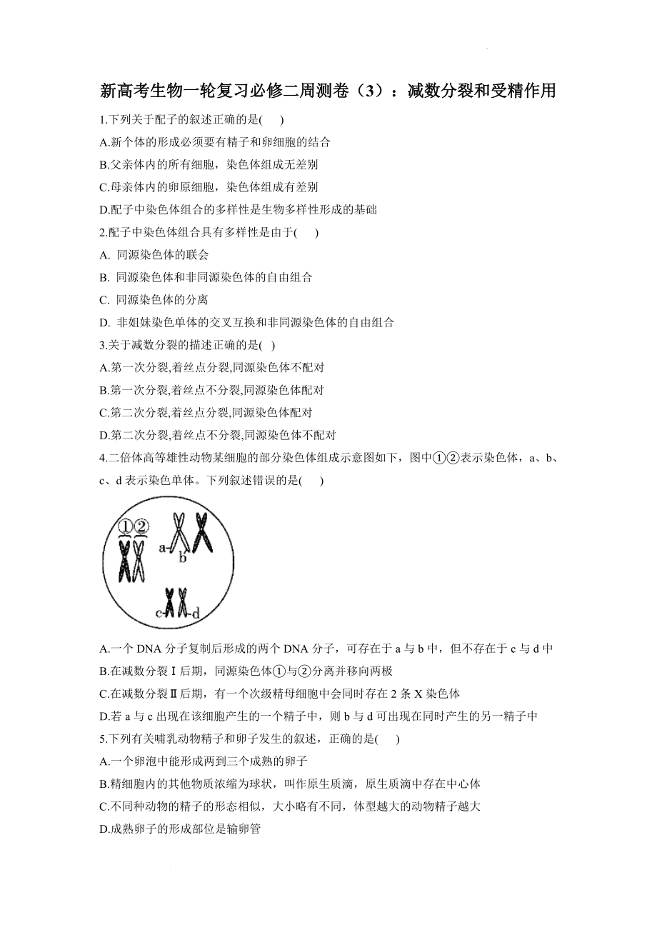 新高考生物一轮复习练习题：减数分裂和受精作用.docx_第1页